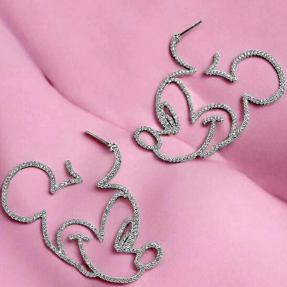 New Disney Mickey Mouse Silver pavé crystal earrings Licensed Disney 2.5" x 1.7" - Picture 1 of 4